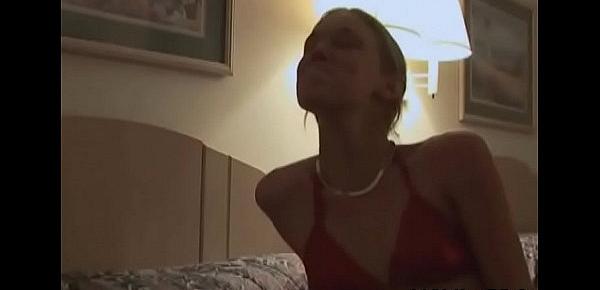  Appealing legal age teenager drinks wine before taking cock in her throat